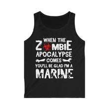 Load image into Gallery viewer, Zoombie Apocalypse Comes I Am A Marine Men's Softstyle Tank Top