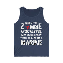 Load image into Gallery viewer, Zoombie Apocalypse Comes I Am A Marine Men's Softstyle Tank Top