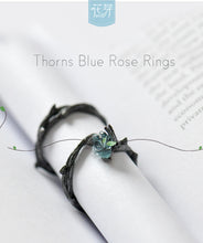 Load image into Gallery viewer, Thaya Rose Thorns s925 Silver Rings Blue Crystal Rose Flower Vintage Plant Valentine's Gift for Women Knot Black Fine Jewelry