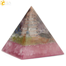 Load image into Gallery viewer, CSJA 49x49mm Orgone Pyramid Orgonite Energy Converter Natural Gravel Chakra Resin Metal Spiral Healing Luck Home Decoration G258