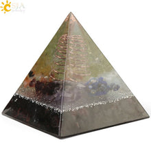 Load image into Gallery viewer, CSJA 49x49mm Orgone Pyramid Orgonite Energy Converter Natural Gravel Chakra Resin Metal Spiral Healing Luck Home Decoration G258