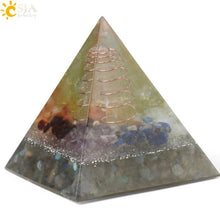 Load image into Gallery viewer, CSJA 49x49mm Orgone Pyramid Orgonite Energy Converter Natural Gravel Chakra Resin Metal Spiral Healing Luck Home Decoration G258