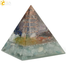 Load image into Gallery viewer, CSJA 49x49mm Orgone Pyramid Orgonite Energy Converter Natural Gravel Chakra Resin Metal Spiral Healing Luck Home Decoration G258