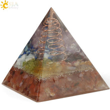 Load image into Gallery viewer, CSJA 49x49mm Orgone Pyramid Orgonite Energy Converter Natural Gravel Chakra Resin Metal Spiral Healing Luck Home Decoration G258