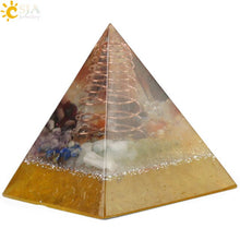 Load image into Gallery viewer, CSJA 49x49mm Orgone Pyramid Orgonite Energy Converter Natural Gravel Chakra Resin Metal Spiral Healing Luck Home Decoration G258