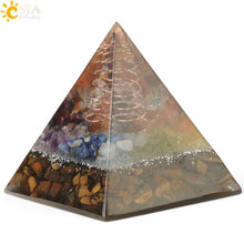 Load image into Gallery viewer, CSJA 49x49mm Orgone Pyramid Orgonite Energy Converter Natural Gravel Chakra Resin Metal Spiral Healing Luck Home Decoration G258