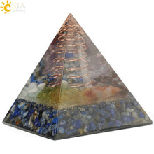 Load image into Gallery viewer, CSJA 49x49mm Orgone Pyramid Orgonite Energy Converter Natural Gravel Chakra Resin Metal Spiral Healing Luck Home Decoration G258
