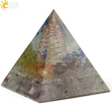 Load image into Gallery viewer, CSJA 49x49mm Orgone Pyramid Orgonite Energy Converter Natural Gravel Chakra Resin Metal Spiral Healing Luck Home Decoration G258