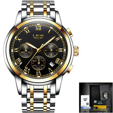 Load image into Gallery viewer, Reloj Hombre LIGE All Gold Watches Mens 2020 Luxury Fashion Quartz Wristwatch Analog Chronograph Men Watch Waterproof Clock+Box