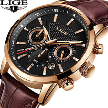 Load image into Gallery viewer, Reloje 2020 LIGE Stainless Steel Rose Gold Case Men Watch Male Leather Automatic date Quartz Watches Mens Waterproof Sport Clock