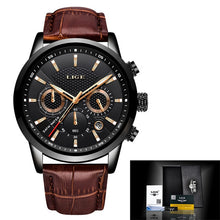 Load image into Gallery viewer, Reloje 2020 LIGE Stainless Steel Rose Gold Case Men Watch Male Leather Automatic date Quartz Watches Mens Waterproof Sport Clock