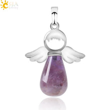 Load image into Gallery viewer, CSJA Natural Stones Angels Pendant for Necklace Pink Quartz Onyx Pendants Silver-color Water Drop Female Child Jewelry Gift E949