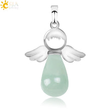 Load image into Gallery viewer, CSJA Natural Stones Angels Pendant for Necklace Pink Quartz Onyx Pendants Silver-color Water Drop Female Child Jewelry Gift E949