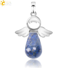 Load image into Gallery viewer, CSJA Natural Stones Angels Pendant for Necklace Pink Quartz Onyx Pendants Silver-color Water Drop Female Child Jewelry Gift E949