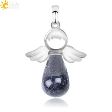 Load image into Gallery viewer, CSJA Natural Stones Angels Pendant for Necklace Pink Quartz Onyx Pendants Silver-color Water Drop Female Child Jewelry Gift E949