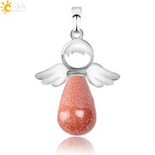 Load image into Gallery viewer, CSJA Natural Stones Angels Pendant for Necklace Pink Quartz Onyx Pendants Silver-color Water Drop Female Child Jewelry Gift E949
