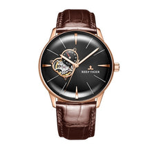Load image into Gallery viewer, New Reef Tiger/RT Luxury Rose Gold Watch Men's Automatic Mechanical Watches Tourbillon Watches with Brown Leather Strap RGA8239