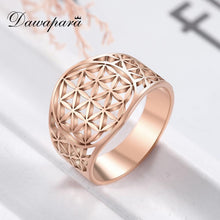 Load image into Gallery viewer, Dawapara Hollow Flower of Life Wedding Bands Rose Gold Stainless Steel Jewelry Crystal Engagement Ring