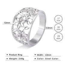 Load image into Gallery viewer, Dawapara Hollow Flower of Life Wedding Bands Rose Gold Stainless Steel Jewelry Crystal Engagement Ring