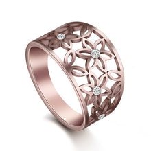 Load image into Gallery viewer, Dawapara Hollow Flower of Life Wedding Bands Rose Gold Stainless Steel Jewelry Crystal Engagement Ring
