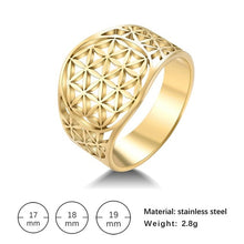 Load image into Gallery viewer, Dawapara Hollow Flower of Life Wedding Bands Rose Gold Stainless Steel Jewelry Crystal Engagement Ring