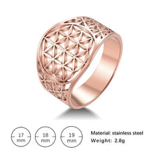 Load image into Gallery viewer, Dawapara Hollow Flower of Life Wedding Bands Rose Gold Stainless Steel Jewelry Crystal Engagement Ring