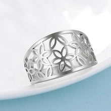 Load image into Gallery viewer, Dawapara Hollow Flower of Life Wedding Bands Rose Gold Stainless Steel Jewelry Crystal Engagement Ring