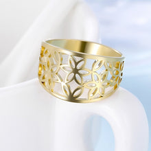 Load image into Gallery viewer, Dawapara Hollow Flower of Life Wedding Bands Rose Gold Stainless Steel Jewelry Crystal Engagement Ring