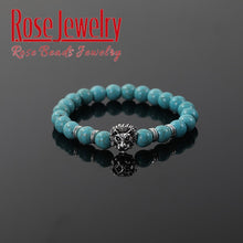 Load image into Gallery viewer, Men Bracelet Natural Stone Hematite Lava Beads Bracelet Gold Silver Color Lion Head Cown Charm Bracelet Jewelry for Women Men