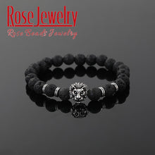 Load image into Gallery viewer, Men Bracelet Natural Stone Hematite Lava Beads Bracelet Gold Silver Color Lion Head Cown Charm Bracelet Jewelry for Women Men