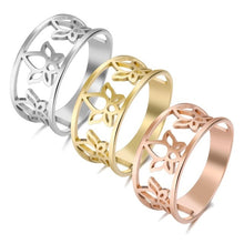 Load image into Gallery viewer, Dawapara Hyperbole Party Rings Four-leaf Clover Hollow Wedding Bands Ring Stainless Steel Jewelry Rose Gold