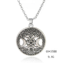 Load image into Gallery viewer, Dawapara Triple Moon Goddess Wicca Pentagram Magic supernatural Amulet Necklace Women tree of life moon necklaces pendants