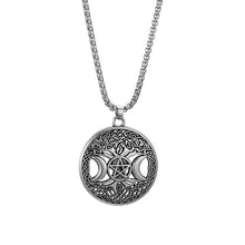 Load image into Gallery viewer, Dawapara Triple Moon Goddess Wicca Pentagram Magic supernatural Amulet Necklace Women tree of life moon necklaces pendants