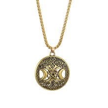 Load image into Gallery viewer, Dawapara Triple Moon Goddess Wicca Pentagram Magic supernatural Amulet Necklace Women tree of life moon necklaces pendants