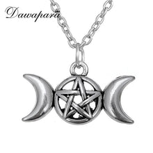 Load image into Gallery viewer, Dawapara Triple Moon Goddess Wicca Pentagram Magic supernatural Amulet Necklace Women tree of life moon necklaces pendants