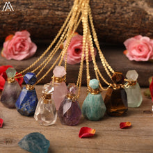 Load image into Gallery viewer, Natural Purple Agates Smoky Color Quartz Rainbow Fluorite Stone Gold Perfume Bottle Pendant For Necklace Making Women Jewelry