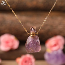 Load image into Gallery viewer, Natural Purple Agates Smoky Color Quartz Rainbow Fluorite Stone Gold Perfume Bottle Pendant For Necklace Making Women Jewelry