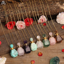 Load image into Gallery viewer, Beauty Essential Oil Pendant Jewelry Natural Smoky Color Quartz Turquoises Fluorite Perfume Bottle For Women Necklace Jewelry