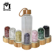 Load image into Gallery viewer, 2021 Drop Shipping Natural Crystal Quartz Gravel Gemstone Healing Glass Energy Elixir drink Water Bottle Bamboo glass cup gift