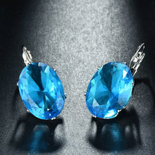 Load image into Gallery viewer, Bague Ringen Sterling Silver 925 Earring Big Egg shaped Gemstone Charms Silver jewelry Woman Party Anniversary Gift Wholesale