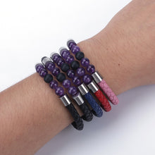Load image into Gallery viewer, Wholesale 2021 New Handmade Multi Colors Natural Semi Precious Stone Bead Magnetic Stainless Steel Brown Unisex Leather Bracele
