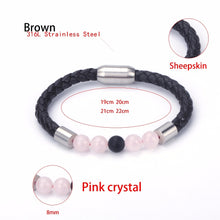 Load image into Gallery viewer, Wholesale 2021 New Handmade Multi Colors Natural Semi Precious Stone Bead Magnetic Stainless Steel Brown Unisex Leather Bracele