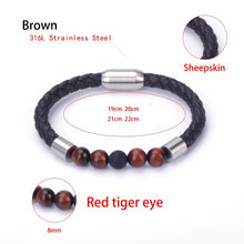 Load image into Gallery viewer, Wholesale 2021 New Handmade Multi Colors Natural Semi Precious Stone Bead Magnetic Stainless Steel Brown Unisex Leather Bracele
