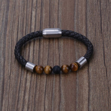 Load image into Gallery viewer, Wholesale 2021 New Handmade Multi Colors Natural Semi Precious Stone Bead Magnetic Stainless Steel Brown Unisex Leather Bracele