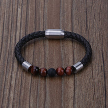 Load image into Gallery viewer, Wholesale 2021 New Handmade Multi Colors Natural Semi Precious Stone Bead Magnetic Stainless Steel Brown Unisex Leather Bracele