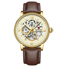 Load image into Gallery viewer, REWARD Gold Watch Men Automatic Mechanical Watches Mens 2020 Luxury Brand Leather Strap Skeleton Wristwatch Casual часы мужские