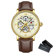 Load image into Gallery viewer, REWARD Gold Watch Men Automatic Mechanical Watches Mens 2020 Luxury Brand Leather Strap Skeleton Wristwatch Casual часы мужские