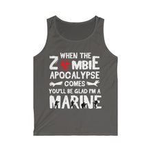Load image into Gallery viewer, Zoombie Apocalypse Comes I Am A Marine Men&#39;s Softstyle Tank Top
