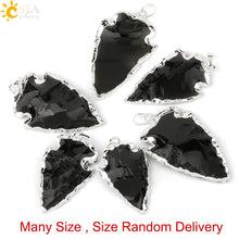 Load image into Gallery viewer, CSJA Natural Black Indian Onyx Arrowhead Pendant Electroplated Gold Color Raw Stone Energy Luxury Handmade Necklace Jewelry E310
