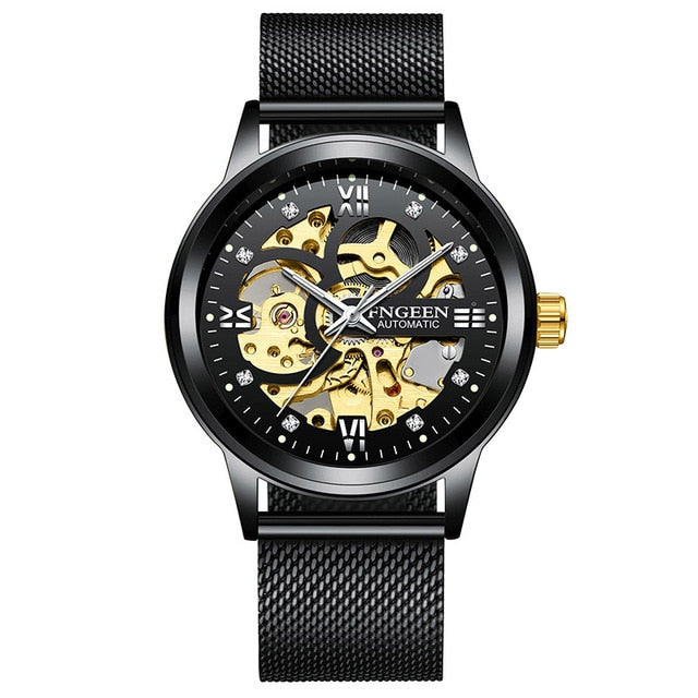 2020 Brand FNGEEN Mechanical Watches Men Skeleton Mesh Clock Automatic Watch Men Relogio Masculino Gold Wrist watch for Men Male